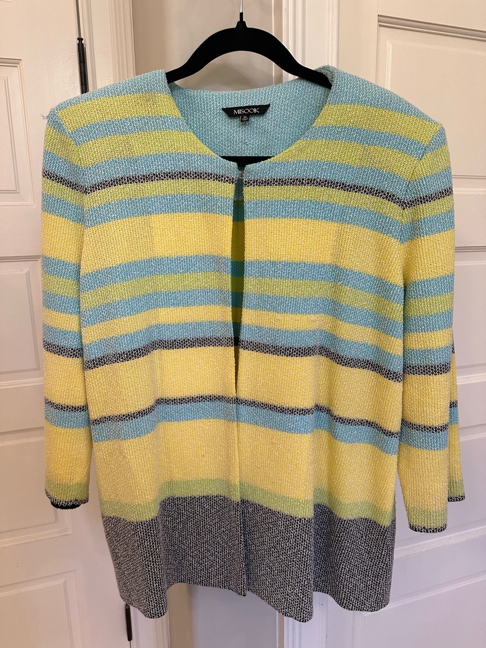 Misook Knit Jacket Cardigan Size XL Textured Colorful Stripe Travel Office EUC!